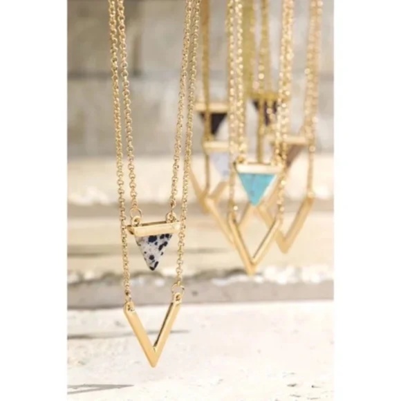 SOLD OUT Howlite White Gold Triangle Natural Stone Charm & Chevron Necklace - Picture 2 of 4